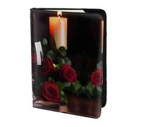 Cbaaghh Red Wine Rose and Candle Print Passport Holder 5.5in,Leather Passport Book Cover -Travel Passport Holder
