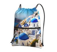 Cbaaghh Santorini Greek Island Sea Viewprint Drawstring Zipper Backpack, String Bag With Zipper Pockets Cinch Bag Sport Gym Sackpack