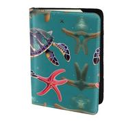 Cbaaghh Sea Turtle Starfish Pattern Print Passport Holder 5.5in,Leather Passport Book Cover -Travel Passport Holder