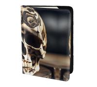 Cbaaghh Skull Rock Roll Skeleton Bone Print Passport Holder 5.5in,Leather Passport Book Cover -Travel Passport Holder