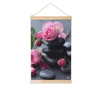 Cbaaghh Spa Stone And Rose Flowers Print Wooden Shaft Hanging Poster,Hanging Banner For Home Decor Scroll Paintings