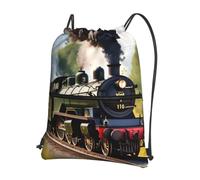 Cbaaghh Steam Little Trainprint Drawstring Zipper Backpack, String Bag With Zipper Pockets Cinch Bag Sport Gym Sackpack