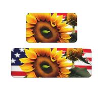 Cbaaghh Sunflower And American Flag Print Kitchen Floor Mat 2 Sets,Soft Kitchen Area Pads Floor Mat For Laundry Room And Hallway