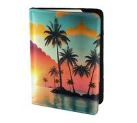 Cbaaghh Sunrise Tropical Palm Tree Island Print Passport Holder 5.5in,Leather Passport Book Cover -Travel Passport Holder