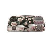 Cbaaghh Tea Cups with Roses Romantic Shabbyprint Pencil Bag,Large Capacity Pen Pouch & Portable Stationery Organizer