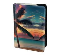 Cbaaghh Tropical Beach Palm Tree Sunset Print Passport Holder 5.5in,Leather Passport Book Cover -Travel Passport Holder