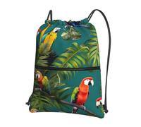 Cbaaghh Tropical Plants And Parrotsprint Drawstring Zipper Backpack, String Bag With Zipper Pockets Cinch Bag Sport Gym Sackpack