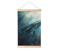 Cbaaghh Undersea Whale Print Wooden Shaft Hanging Poster,Hanging Banner For Home Decor Scroll Paintings