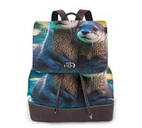 Cbaaghh Women'S Animal Cute Brown Otters Print Leather Backpack,Casual Daypacks,Leather Backpack,Work Travel Daypack