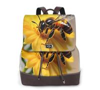 Cbaaghh Women'S Honey Bee And Flower Print Leather Backpack,Casual Daypacks,Leather Backpack,Work Travel Daypack