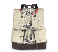 Cbaaghh Women'S Lunar Astronaut Print Leather Backpack,Casual Daypacks,Leather Backpack,Work Travel Daypack