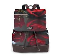 Cbaaghh Women'S Red Mirror Rose Print Leather Backpack,Casual Daypacks,Leather Backpack,Work Travel Daypack