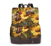 Cbaaghh Women'S Rural Honey Bees Flowers Print Leather Backpack,Casual Daypacks,Leather Backpack,Work Travel Daypack