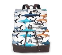 Cbaaghh Women'S Sharks Pattern Print Leather Backpack,Casual Daypacks,Leather Backpack,Work Travel Daypack