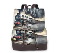 Cbaaghh Women'S Steam Train Clouds Print Leather Backpack,Casual Daypacks,Leather Backpack,Work Travel Daypack