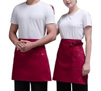 CBBEONRN 2 Pack Server Apron with Pockets Half Apron, Women Men Waist Apron for Restaurant, Bistro, Kitchen,One Size,Red