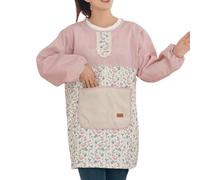 CBBEONRN Apron for Women Cotton Korean Style Kitchen Cooking Long Sleeves for Work, Catering, Kitchen Use Pink,One Size