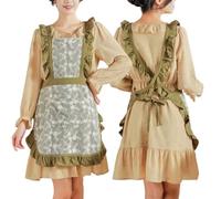 CBBEONRN Apron for Women Cute Japanese Korean Style Cotton Lace Apron Cross Back with Pockets Chef Apron,One Size,Green