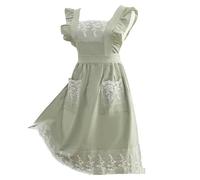 CBBEONRN Apron Women for Women with Pockets, Cross Back, Cotton Linen for Cooking Pottery Gardening Baking Vintage Apron Green a,One Size