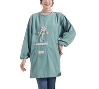 CBBEONRN Aprons for Women with Pockets, Suede Material Long Sleeve Aprons, for Teens Adult Smock Chef Cooking Green,One Size