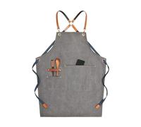 CBBEONRN Chef Aprons for Men Women with Large Pockets, Denim Cross Back Heavy Duty Adjustable Work Apron, Size M to XXL,One Size,Grey