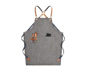 CBBEONRN Chef Aprons for Men Women with Large Pockets, Denim Cross Back Heavy Duty Adjustable Work Apron, Size M to XXL,One Size,Grey