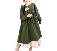 CBBEONRN Cobbler Apron Cotton Cooking Aprons Dress for Women Long Sleeve with Pockets Cute for Baking Gardening Cleaning,One Size,Green