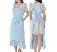 CBBEONRN Kitchen Aprons for Women with Pockets Cute Japanese Cotton Cross Back for Baking Painting Gardening Cleaning,One Size,Blue