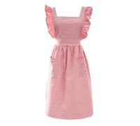 CBBEONRN Kitchen Cooking Aprons Dress for Women with Pockets Cotton Cute Aprons for Baking Painting Gardening Cleaning,One Size,Pink