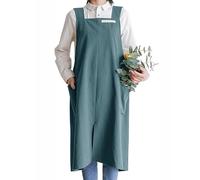 CBBEONRN Split Leg Apron for Women Men Cross-Back Apron Plus Size Cotton Aprons with Pockets for Garden Restaurant,One Size,Blue