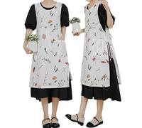 CBBEONRN Women Apron Split Gardening Smock Pinafore with Pockets Cute Nail Tech Apron for Kitchen Cooking Baking Gardening,One Size,White