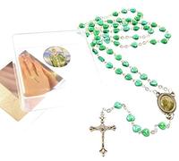 CBC Catholic iridescent green glass heart St. Patrick Irish rosary beads in box