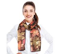 CBC Crown Autumn Fall Leaves Leaf Pattern Silky Feel Scarf 13"x60" or 35"x35", Large Maple Leaves-br-13"x60", One Size