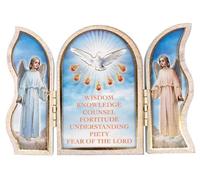 CBC DISTRIBUTORS Confirmation Day Wood Plaque Triptych Gold Foil Highligths Boys Girls 7 Gifts Holy Spirit