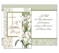 CBC DISTRIBUTORS Healing Prayer Get Well Greeting Card, Catholic Religious, Floral Design with Cross, Spiritual Recovery Wishes