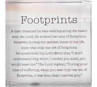 cbc Footprints in the sand - glass block paperweight plaque