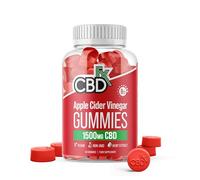 CBDfx 1500mg CBD High Strength Apple Cider Vinegar Vegan Gummies, 1000mg ACV / 25mg CBD per Gummy + Vitamin B12, 60x Bottle (30 Days)