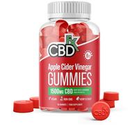 CBDfx 1500mg CBD High Strength Apple Cider Vinegar Vegan Gummies, 1000mg ACV / 25mg CBD per Gummy + Vitamin B12, 60x Bottle (30 Days)