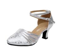Cbebvwl Dance Shoes for Women Ladies Sandals 1920s Flapper Women's Mid Low Heel Salsa Tango Ballroom Latin Party Outdoor Heels Womens Brown Summer Heeled Height Silver #4 Size 5