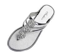 Cbebvwl Flip Flops Women Sliders Gladiator Sandals for Comfortable Ladies Faux Leather Open Toe Sling Back T-Bar Diamante Gem Stone Flat Summer Womens Wedge Shoes Uk Women's Sandles Silver Size 6