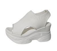 Cbebvwl Ladies Sandals Closed Toe Mules Women's Flat Slide Casual Braided Strappy with Adjustable Buckle Summer Gold Shoes for Women Womens Sandles Chunky Wedge UK Orthotic 2-White Size 3.5