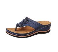 Cbebvwl Ladies Sandals Womens Walking Orthopaedic for Women Orthopedic Arch Support Wedge Heels Comfortable Sandles Shoes Barefoot Blue #1 Size 7.5