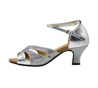 Cbebvwl Latin Dance Shoes for Women White Sandals Heels Womens Sequined Leather Pointed Toe Kitten Heel Ballroom Small Heeled Height Black Strappy