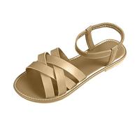 Cbebvwl Sandals for Women Ladies Wedge Womens Strappy Women's Flat Slide Casual Braided with Adjustable Buckle Summer White Open Toe Sandles Wide Fit Strap Gold Size 7