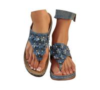 Cbebvwl Sandals for Women Sandles Platform Shoes Wedge Ladies Faux Leather Open Toe Sling Back T-Bar Diamante Gem Stone Flat Gladiator Summer Womens Strappy Heels Sliders Walking Blue-a Size 7