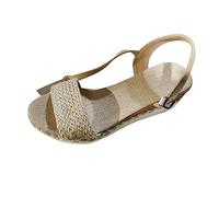 Cbebvwl Womens Sandles Closed Toe Sandals for Women Gold Tan Flat with Arch Support Casual Summer Bohemia Rhinestones Leather Beach Ladies White Open Slippers Wedges Khaki-A Size 6.5
