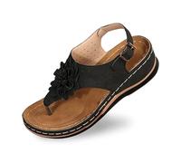 Cbebvwl Womens Sandles Wedge Shoes for Women UK Toe Post Sandals Open Flat with Arch Support Ladies Cushion Comfortable Casual Walking Black Strappy Closed Mesh a-Black Size 4