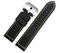 CBFAFKUGK Frosted Vintage Genuine Leather watch strap Fit For Panerai PAM111 441 312 Fit For Breitling Hamilton Men watchband 22m 24mm 26mm khaki band(Black steel buckle,24mm)