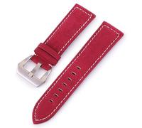CBFAFKUGK Matte Retro Genuine Watch Band Vintage Wrist Real Leather Strap Belt 18mm 20mm 22mm 24mm Black Brown Coffee Green with pins(Red,24mm)