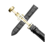 CBFAFKUGK Watchband 14mm 16mm 18mm 19mm 20mm 21mm 22mm 24mm Genuine Leather Strap Men Universal Replacement Watch Band Watch Accessories(Black Gold,16mm)